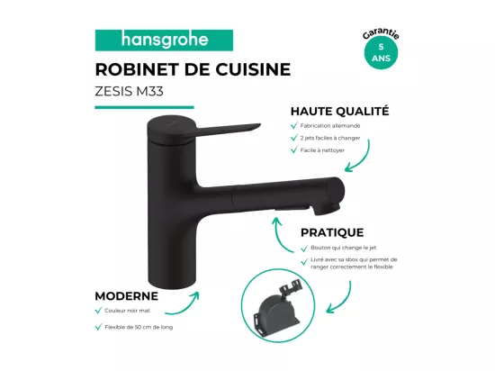 Robinet de cuisine avec douchette HANSGROHE Zesis M33 150 sBox 2 jets noir mat