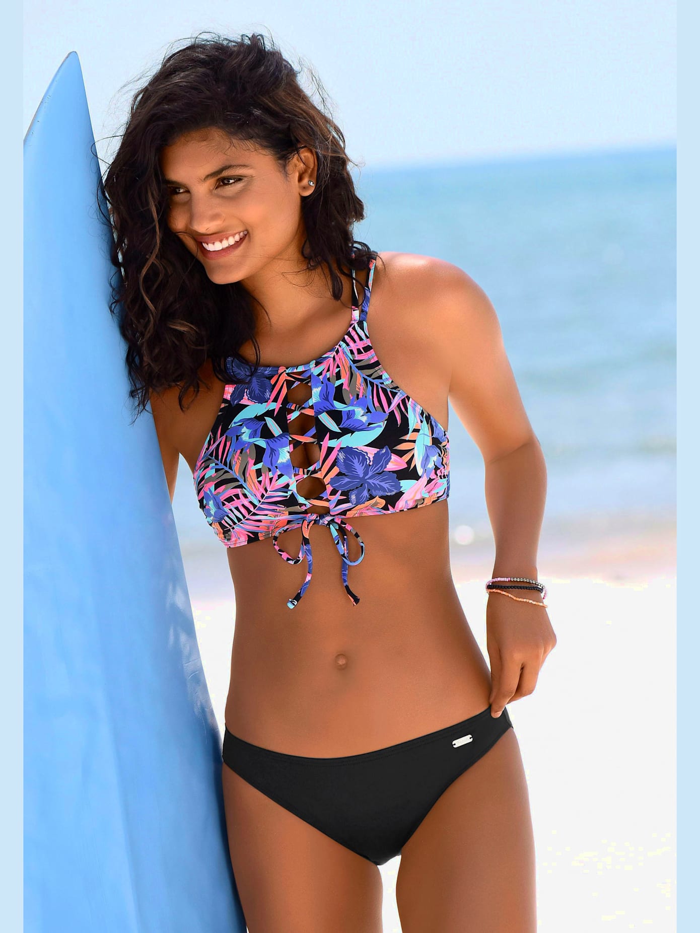 Haut de bikini bustier bretelles doubles croisées au dos