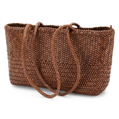 Damen-Ledershopper geflochten, Braun