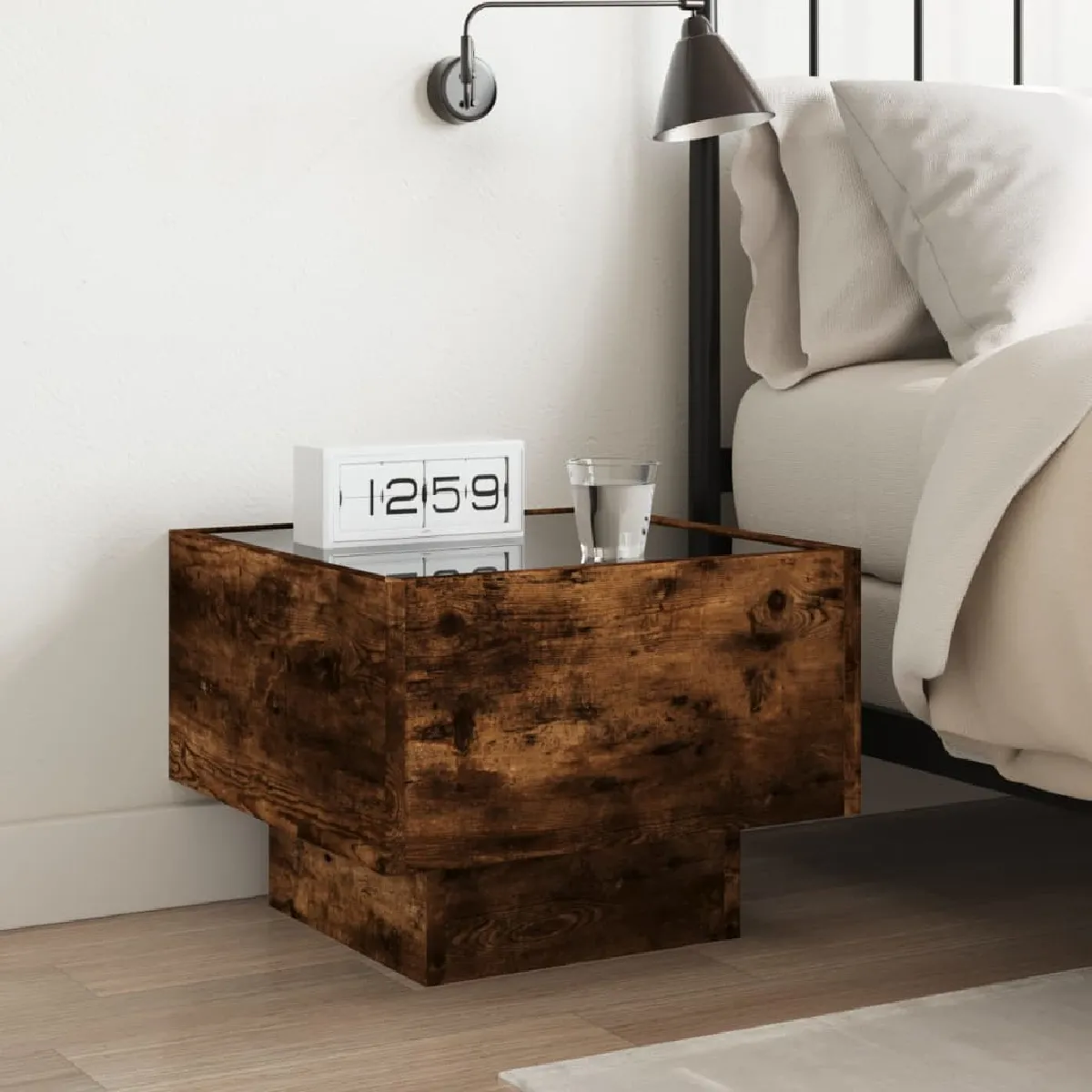 VIDAXL Table de chevet LED Chêne Fumé
