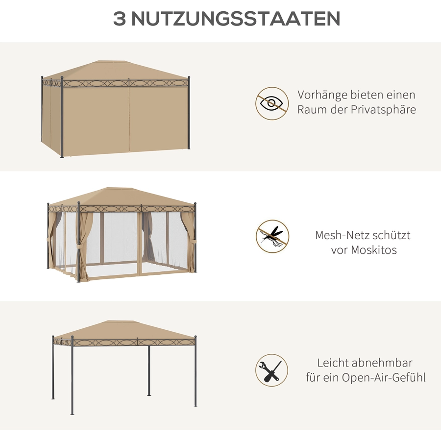 Outsunny Pavillon mit Seitenwänden beige