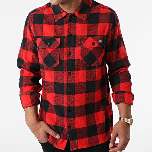 Chemise Manches Longues A Carreaux New Sacramento A4XDZ Rouge Noir