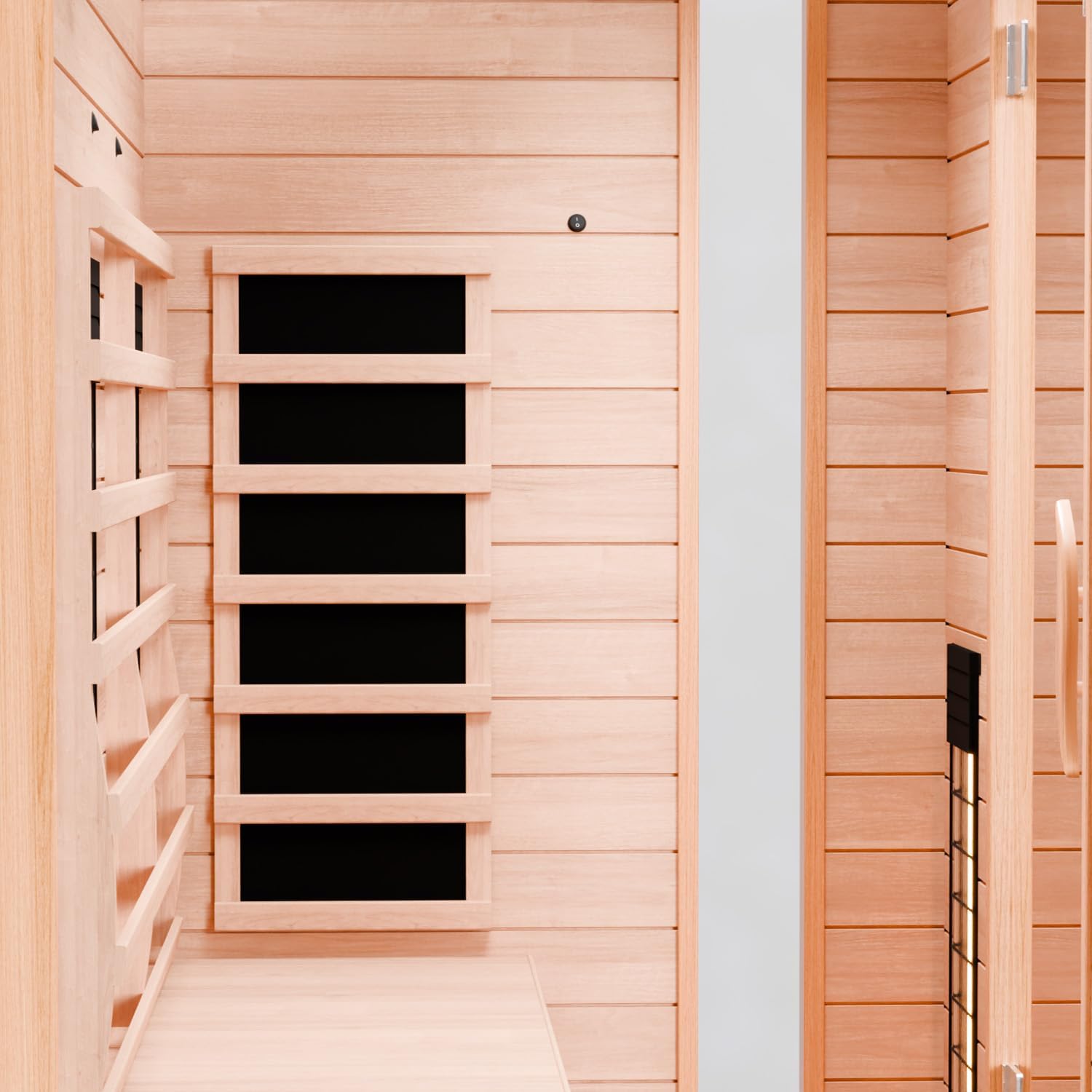 Dewello® Infrarotkabine Infrarotsauna Pierson 135cm x 105cm 1-2 Personen aus Hemlock Holz mit Vollspektrumstrahler, Bodenstrahler, LED-Farblicht, Bluetooth, FM,MP3,USB