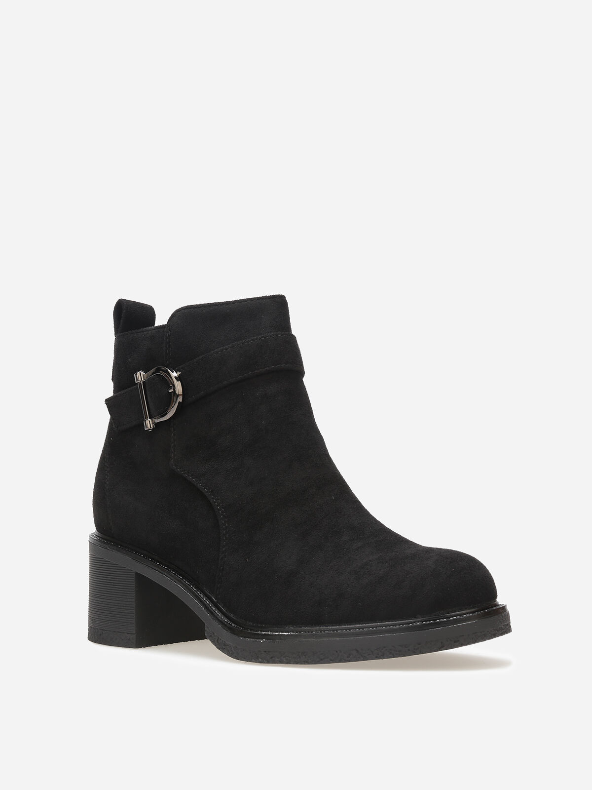 Bottines en suédine à boucle métallique- Noir