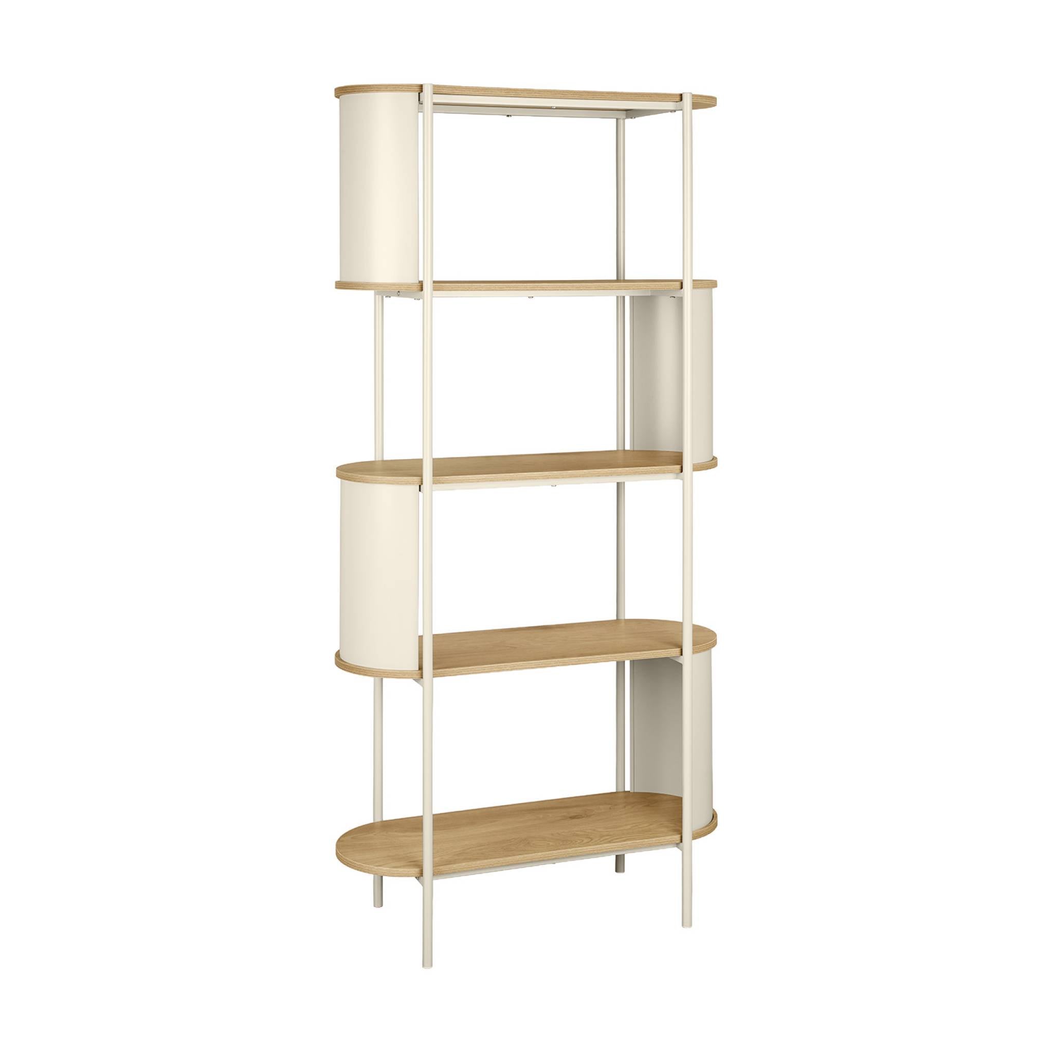 sweeek - Open kast 5 niveaus gebogen metaal en houtdecor