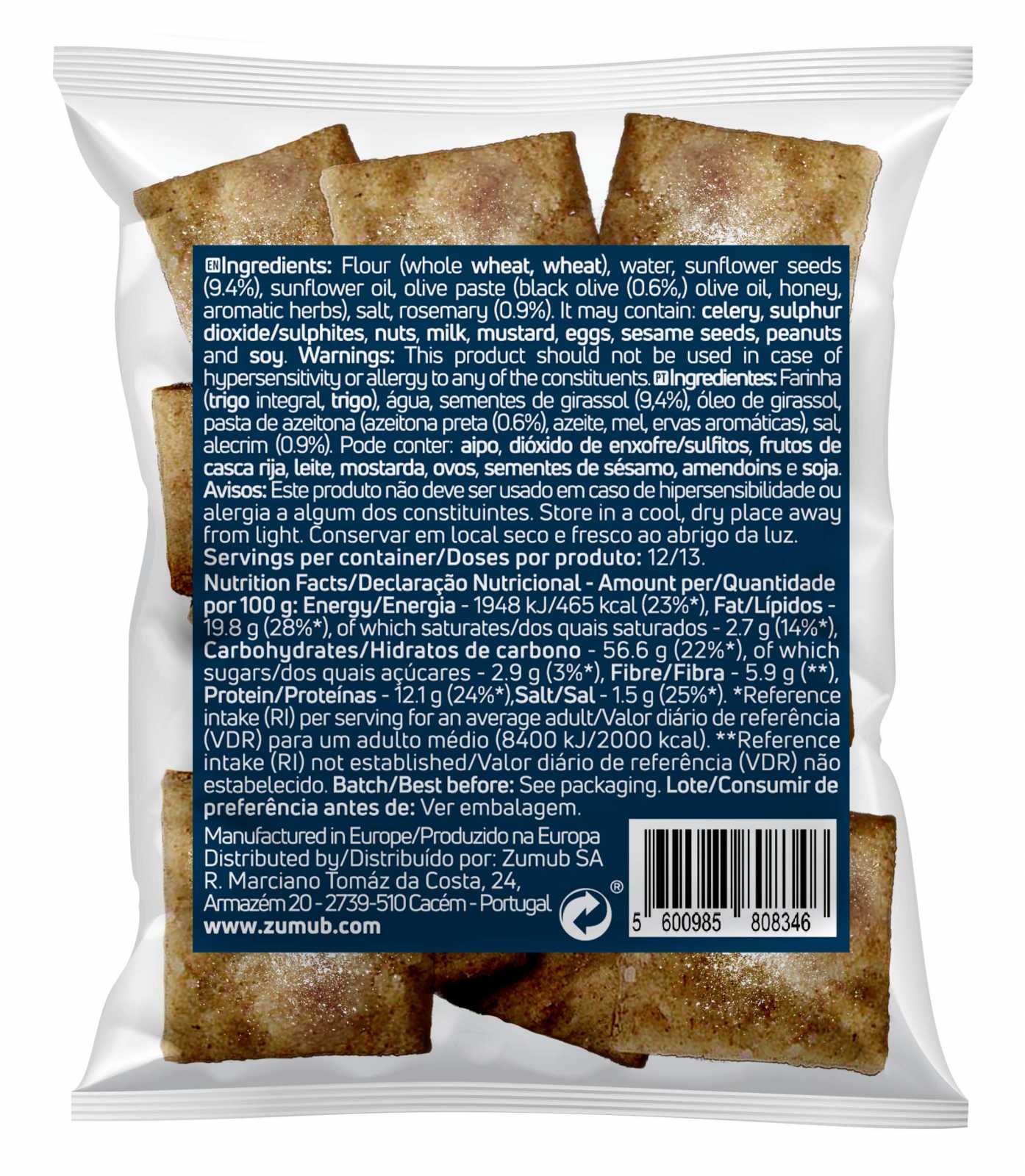 Biscoitos crocantes Zumub com azeite e alecrim 50g
