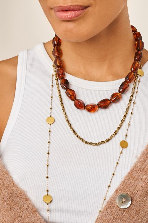 Bruine statement ketting met ovalen kralen