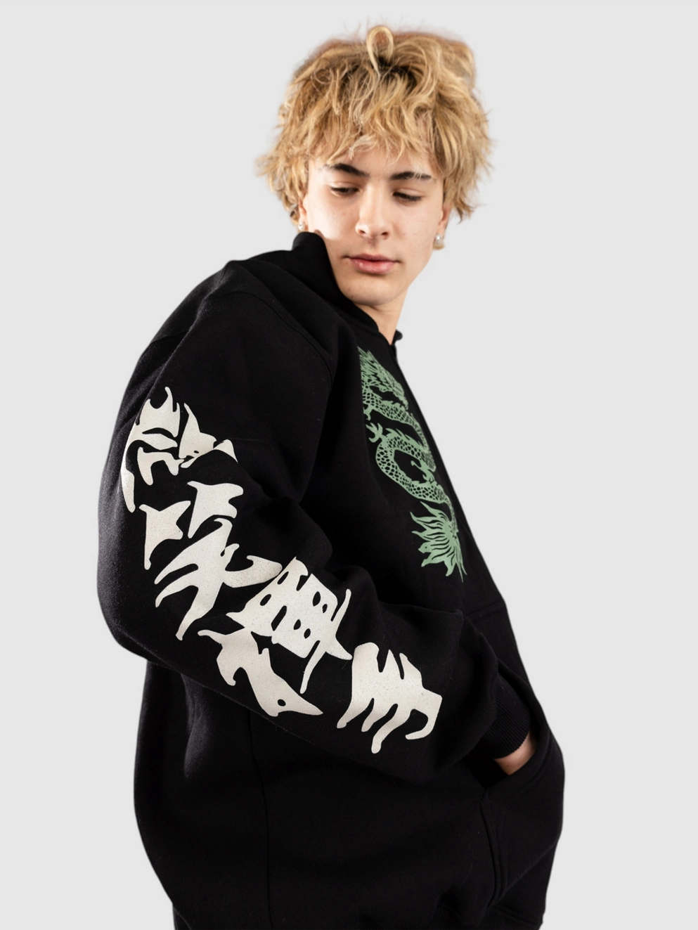 Smile And Wave Double Happiness Zip Hoodie black