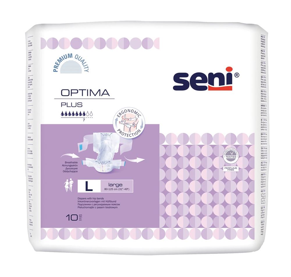 Seni Optima Plus Vorlagen L mit Hüftbund atmungsaktiv Hüftumfang 80-125cm 7 Tropfen 10 Stk