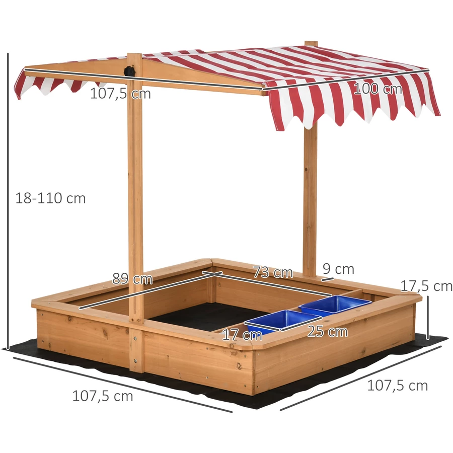 Outsunny Sandkasten mit höhenverstellbarem Dach gelb