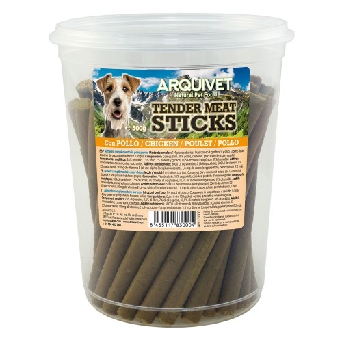 Palitos de carne macia para cães, sabor frango.