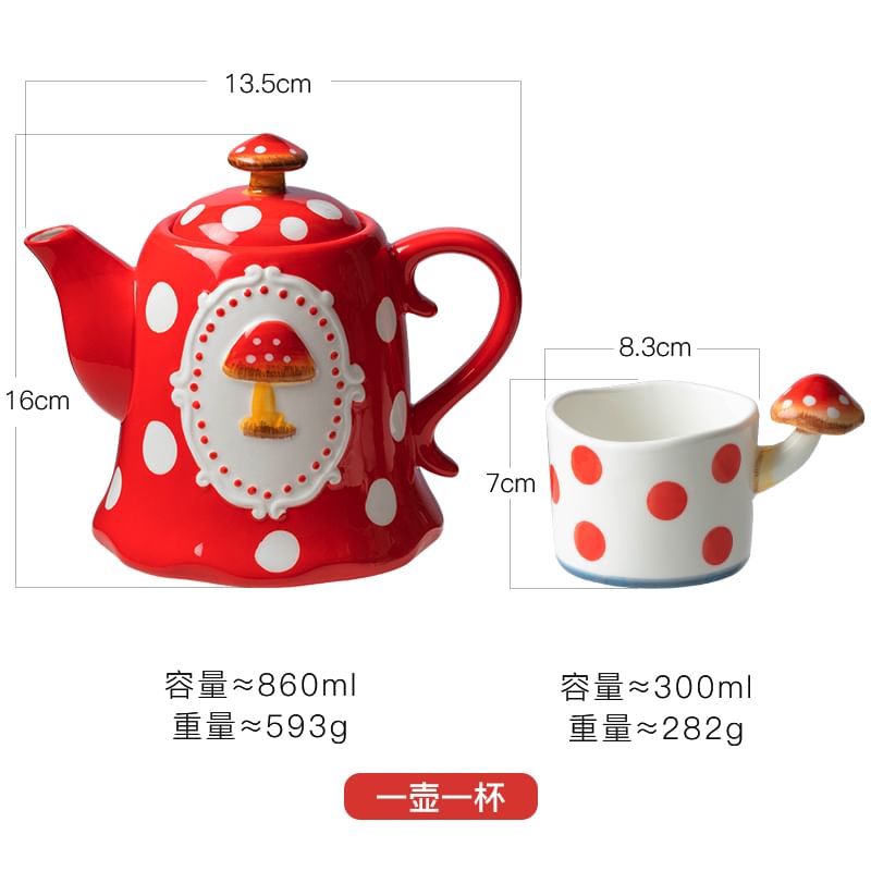 Koringa - Theepot / Bord / Drinkbeker / Set met Paddenstoel en Stippenmotief (Diverse ontwerpen)