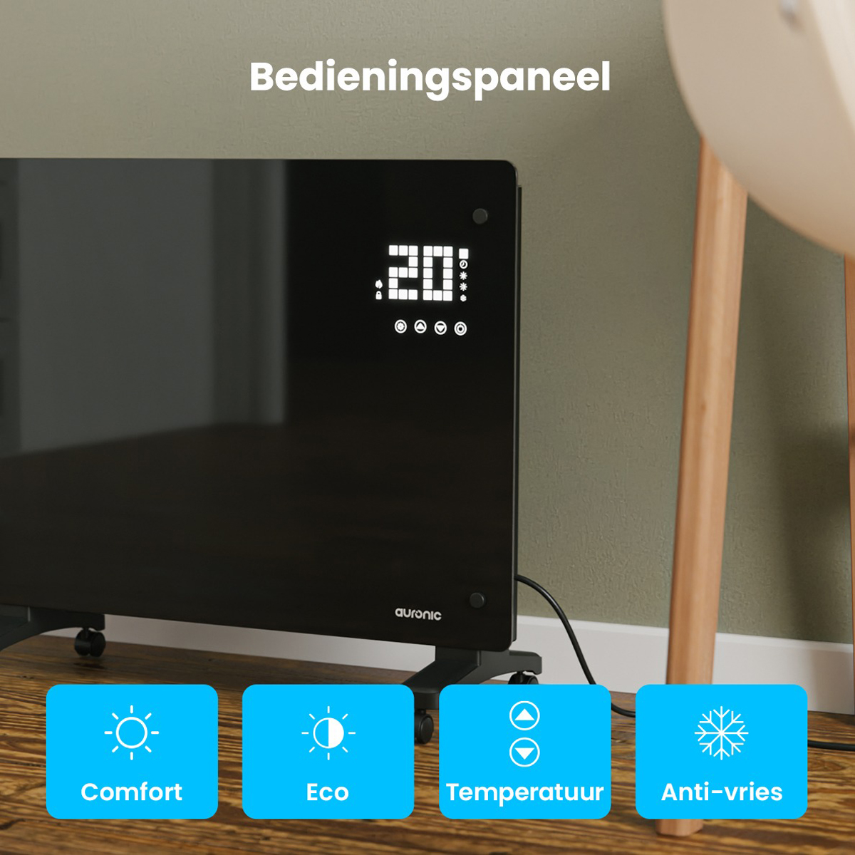 Auronic 1500 watt glazen paneel kachel - Black