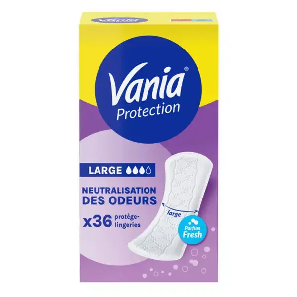 Protetores diários Vania, tamanho grande, frescor, pacote com 36 unidades.