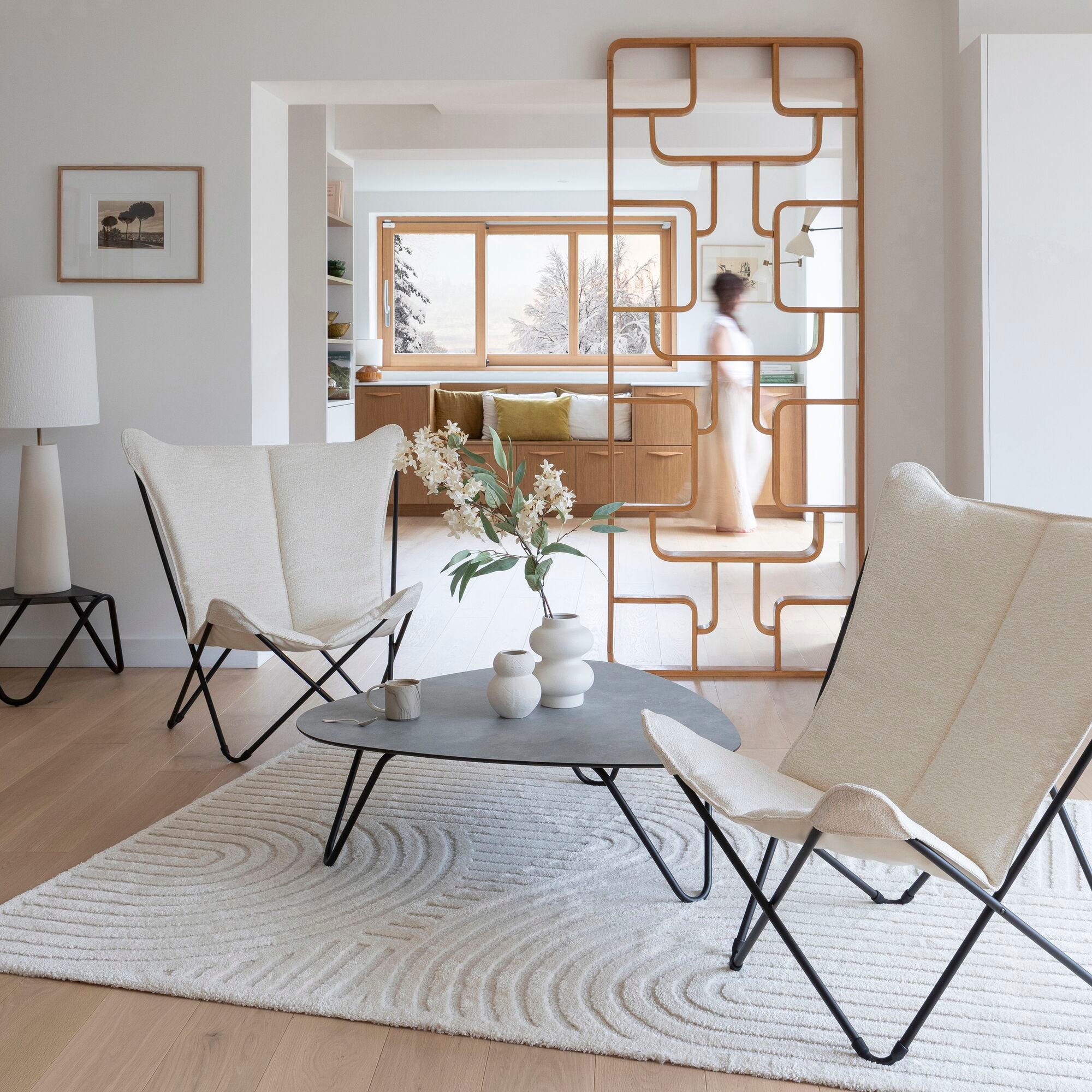 Gepolsterter Breiter Butterfly Chair Sphinx Niksen Creme