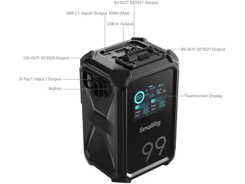 Smallrig Videokamera-Akku X-Touch Smart Triple-Proof V-Moun Batterie mit 2.0-Zoll-HD-Farb-Touchscreen