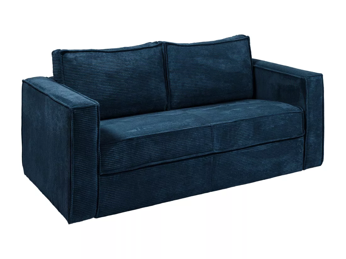 Canapé 3 places convertible express en velours côtelé bleu nuit - Couchage 140 cm - Matelas 14 cm LORETO