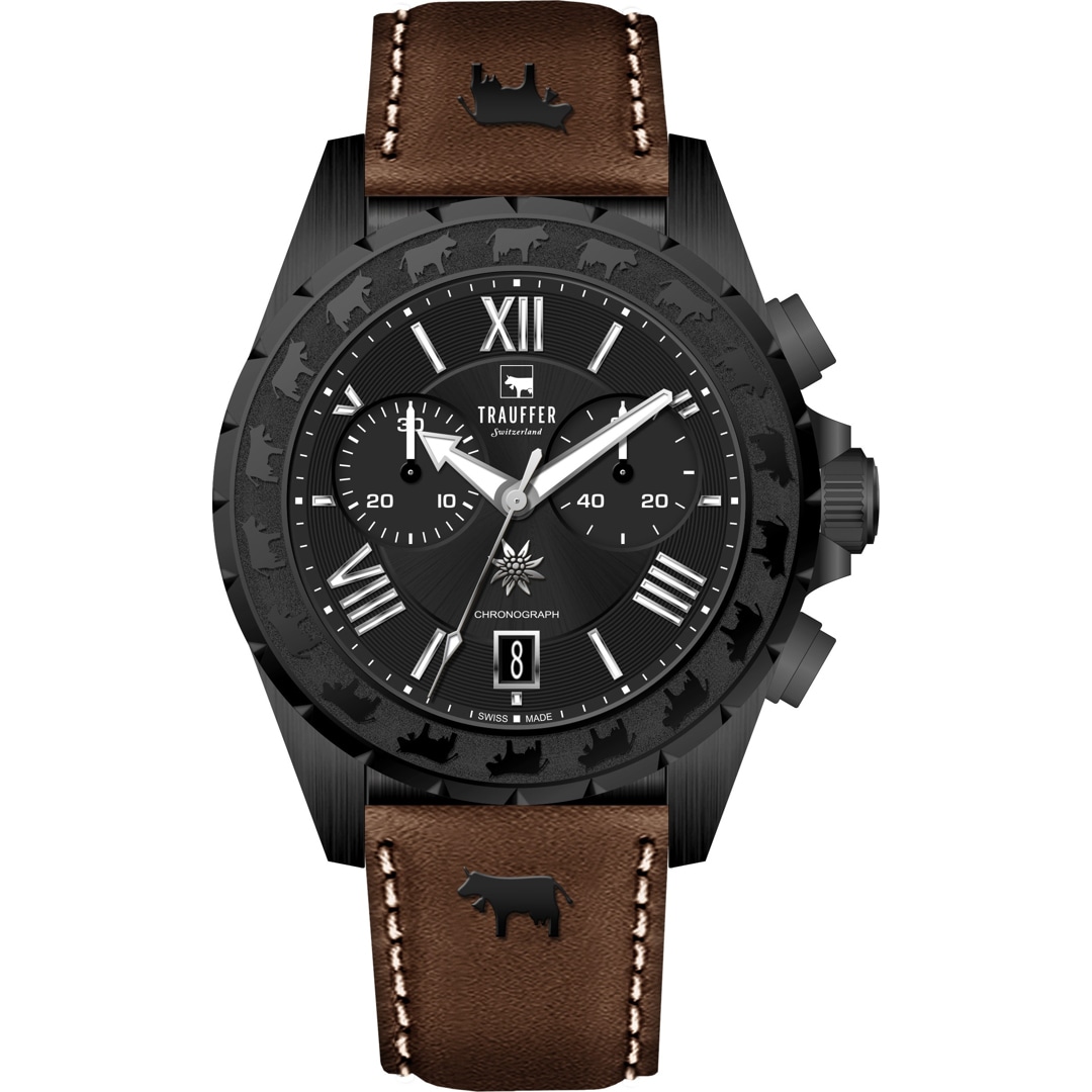 Trauffer Chrono Schwarz / braunes Leder mit Chüehli