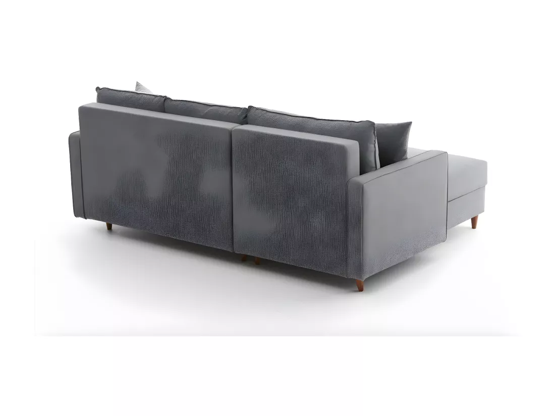 Canapé d'angle à gauche convertible avec pouf-coffre Evania Tissu Gris