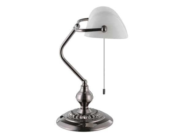 EGLO BANKER bordlampe røgfarvet stål med hvid glasskærm