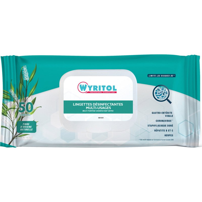 Lingettes désinfectantes multi-usages Wyritol Professional Desinfection - Paquet de 50