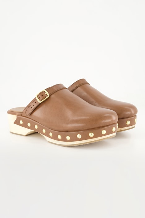 Clogs, Holzsohle, Nieten, Blockabsatz