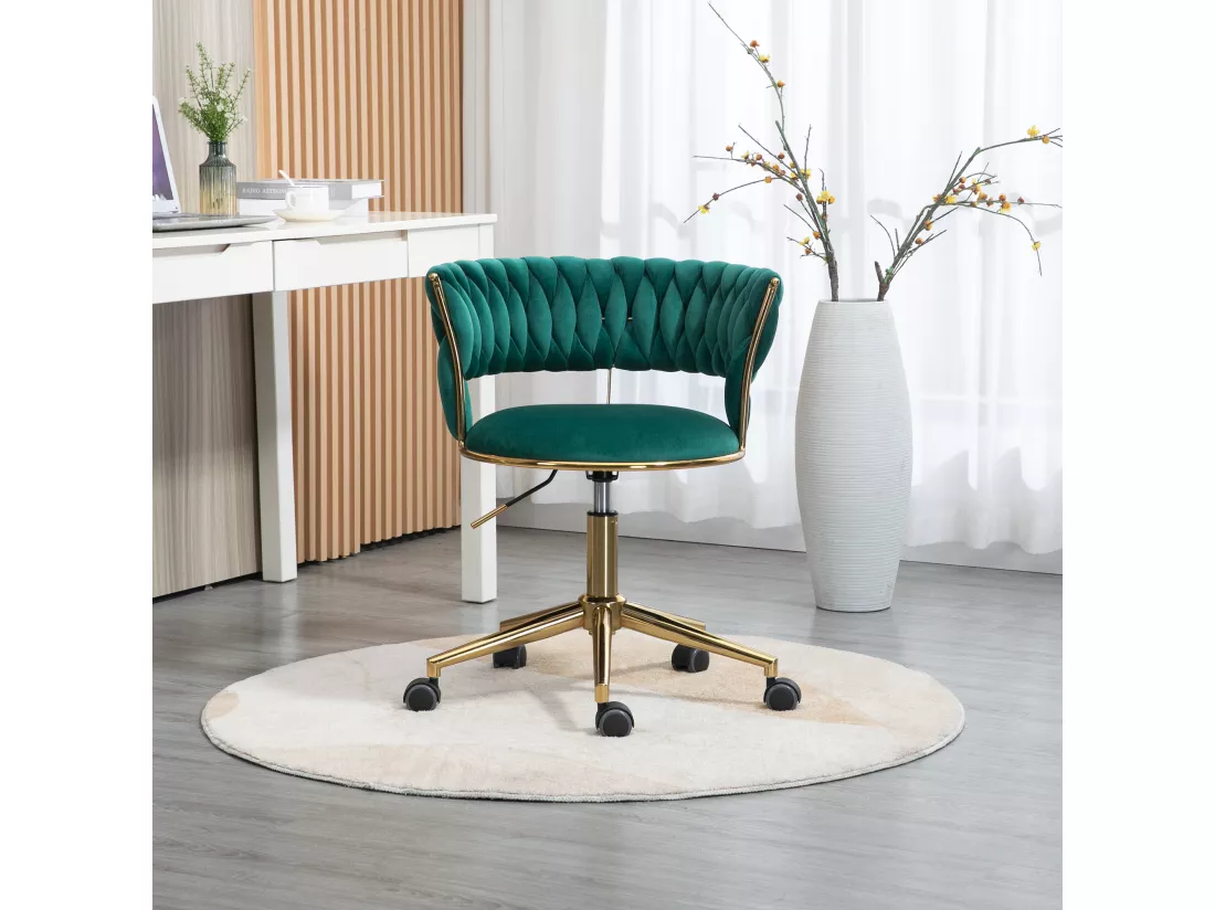 Chaise De Bureau Douce En Velours, Rotation 360°, Réglage De Hauteur, Base En Acier