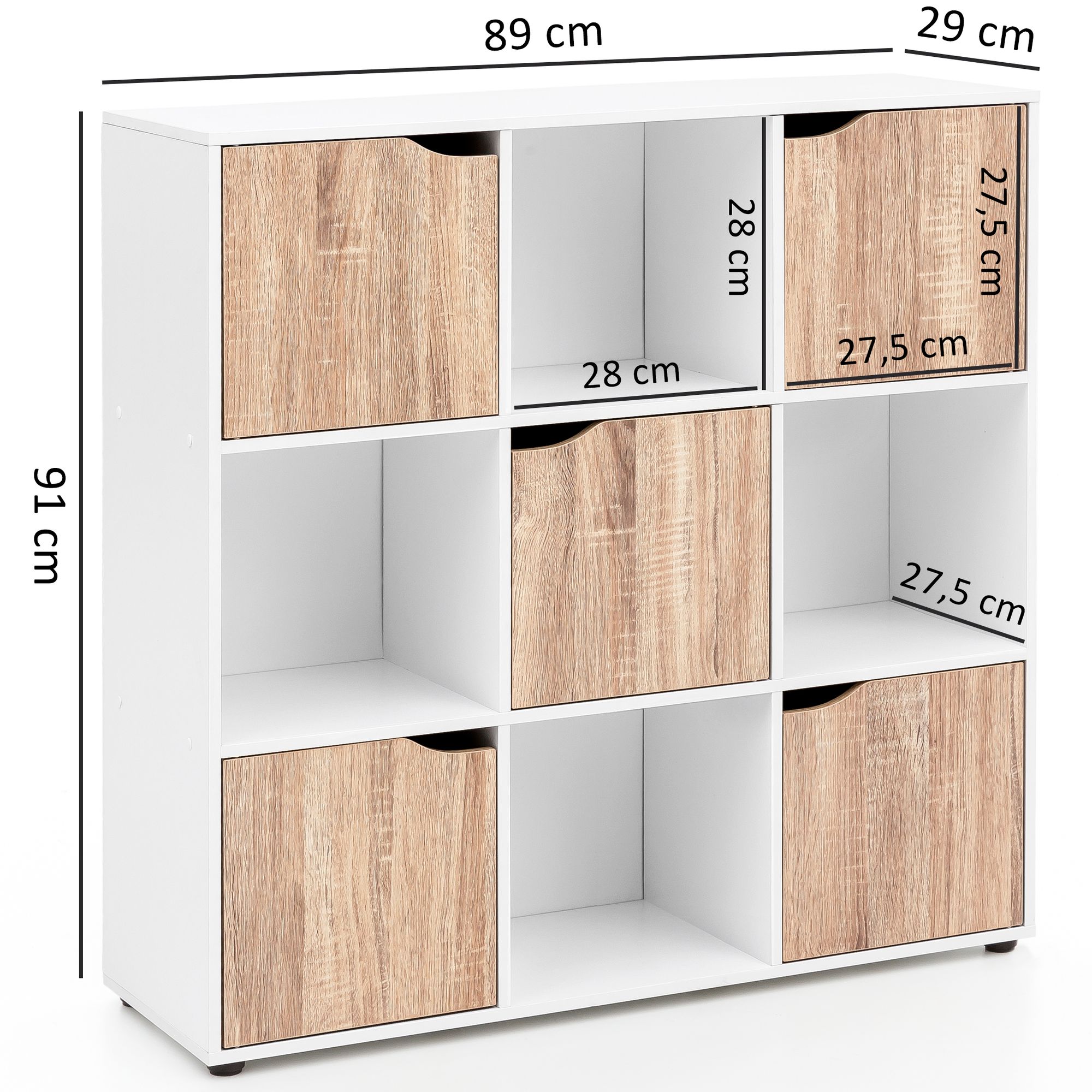 KADIMA DESIGN Standregal mit 9 Fächern, Weiß/Sonoma, Stauraum für Bücher/Dekoration, 89x91x29 cm.