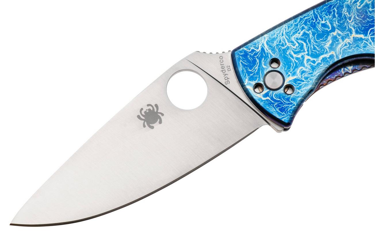 Spyderco Tenacious, D2, C122TIBLD2P Blue Flamed Titanium Disarray zakmes