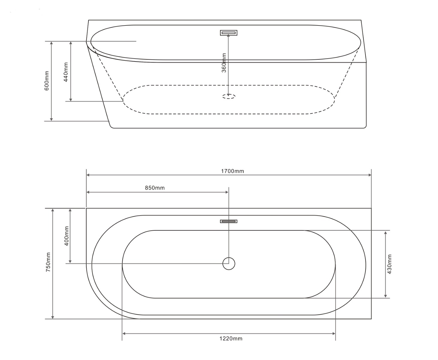 Badstuber Faro hoekbad rechts 170x75cm wit