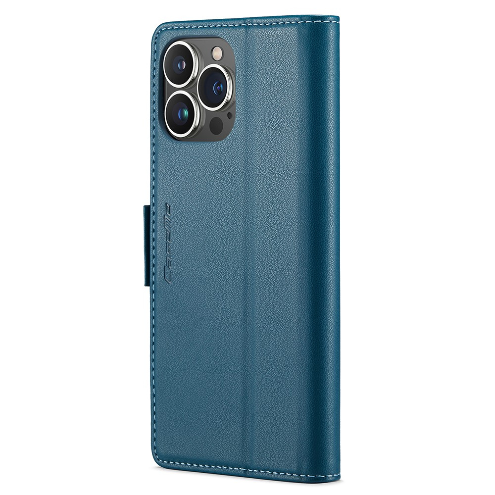 iPhone 15 Pro Max Leder Tasche Flip Wallet Etui mit Kartenfächern Litchi Look (RFID Schutz) - Blaugrün