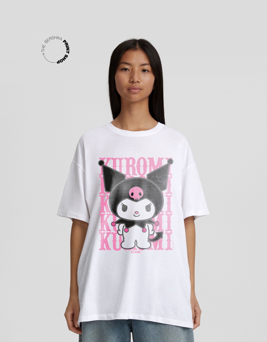 Camiseta oversized de manga curta com estampa Kuromi