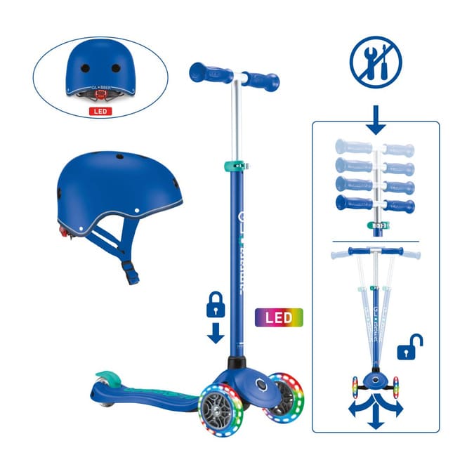 Globber - Scooter Primo Plus Lights - inkl. Helm - blau