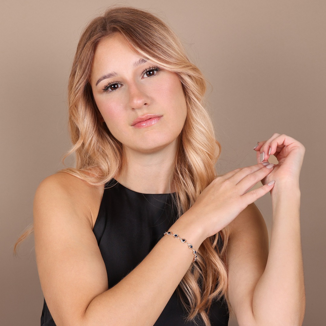 Saphir Armband 750/18 K Roségold mit Diamanten 0.44 ct H/si