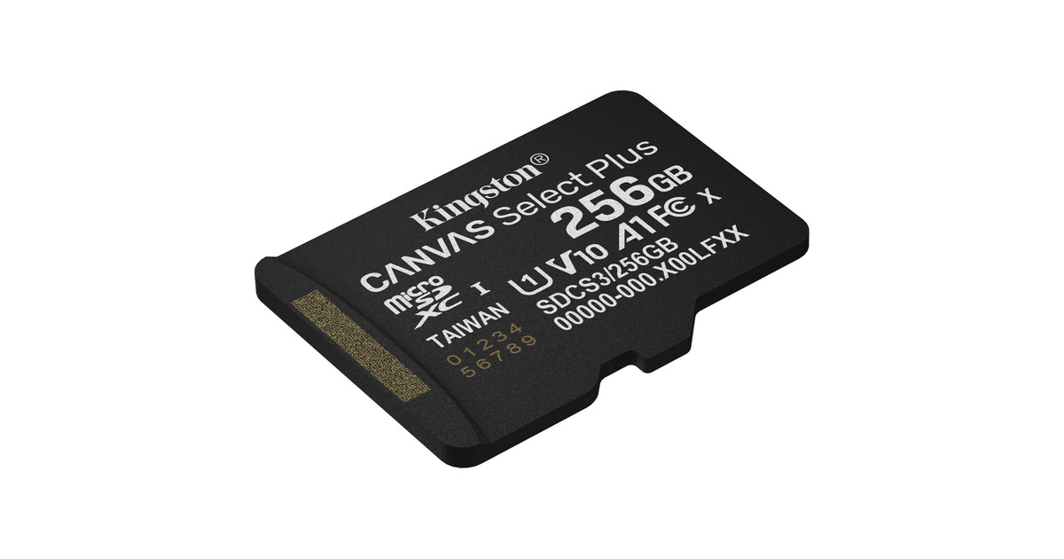 KingstonCanvas Select Plus 256 GB MicroSDXC geheugenkaart  (Zwart, UHS-I U1, Class 10, V10)