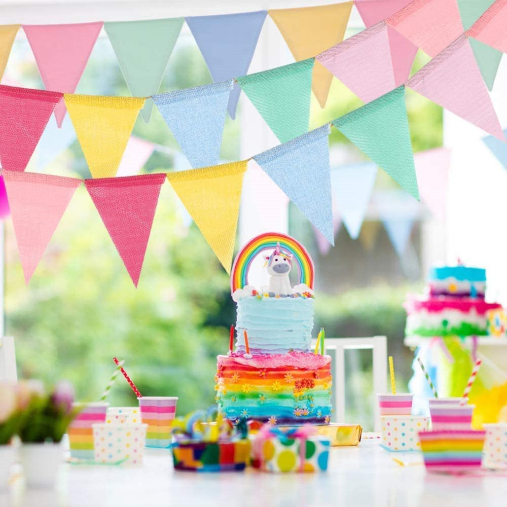 (3m) Leinen Wimpelkette Kinderzimmer Fahnen Girlande Party Deko Accessoire - Bunt