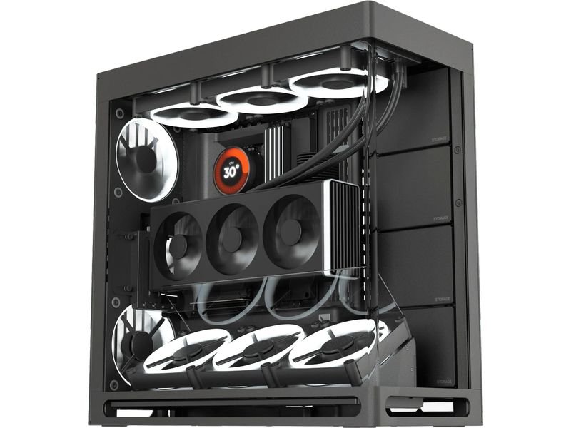 HAVN PC-Gehäuse HS 420 VGPU Schwarz Midi‑Tower-Gehäuse mit integriertem vertikalen‑GPU‑Kit für optimalen GPU-Luftstrom