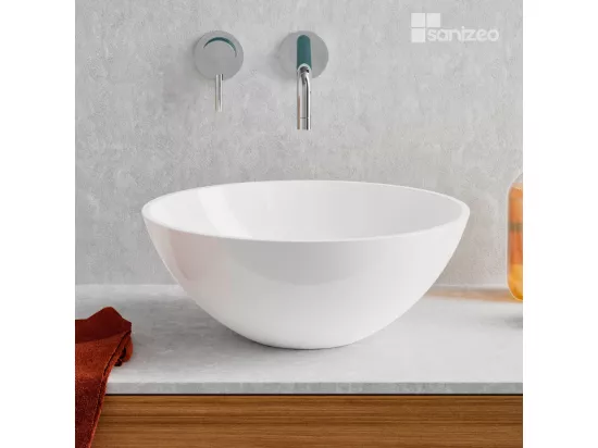Vasque à poser VIDAR - 75% Minéral Blanc Brillant Ronde 38cm*H15cm - LAVABERG