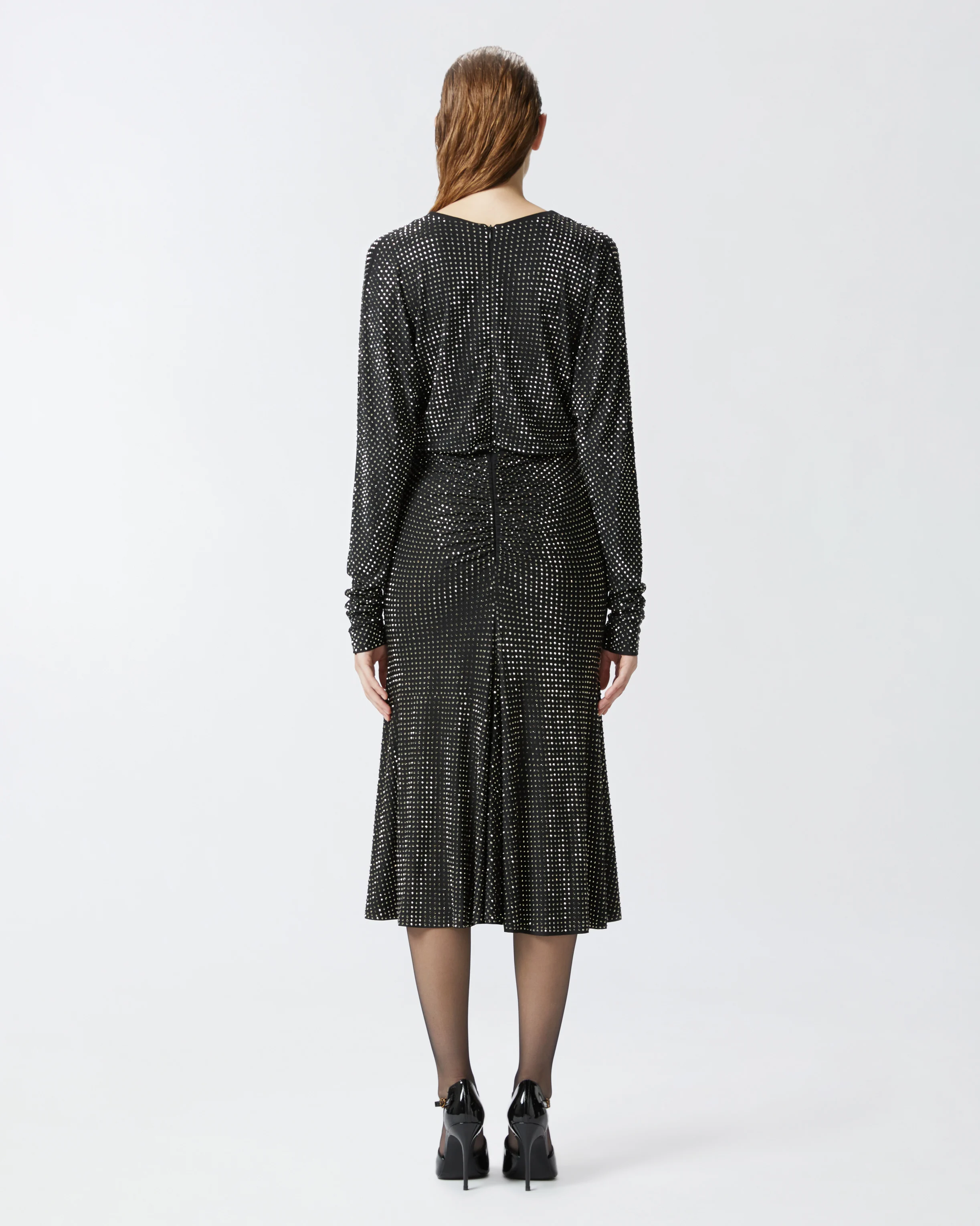 Robe midi intégralement ornée de strass | Noir