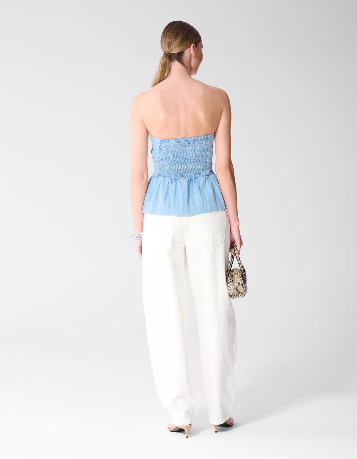 Strapless Denim Top Blauw