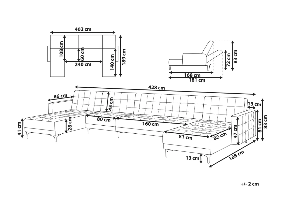 Canapé modulable 6 places en forme de U velours vert ABERDEEN