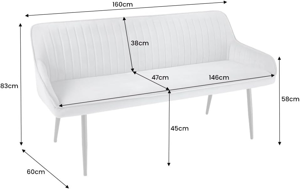 Riess Ambiente Design Sitzbank Turin 160cm Silbergrau Samt schwarz Metall Armlehne Polsterbank mit Samtbezug, Esszimmermöbel, Flurmöbel