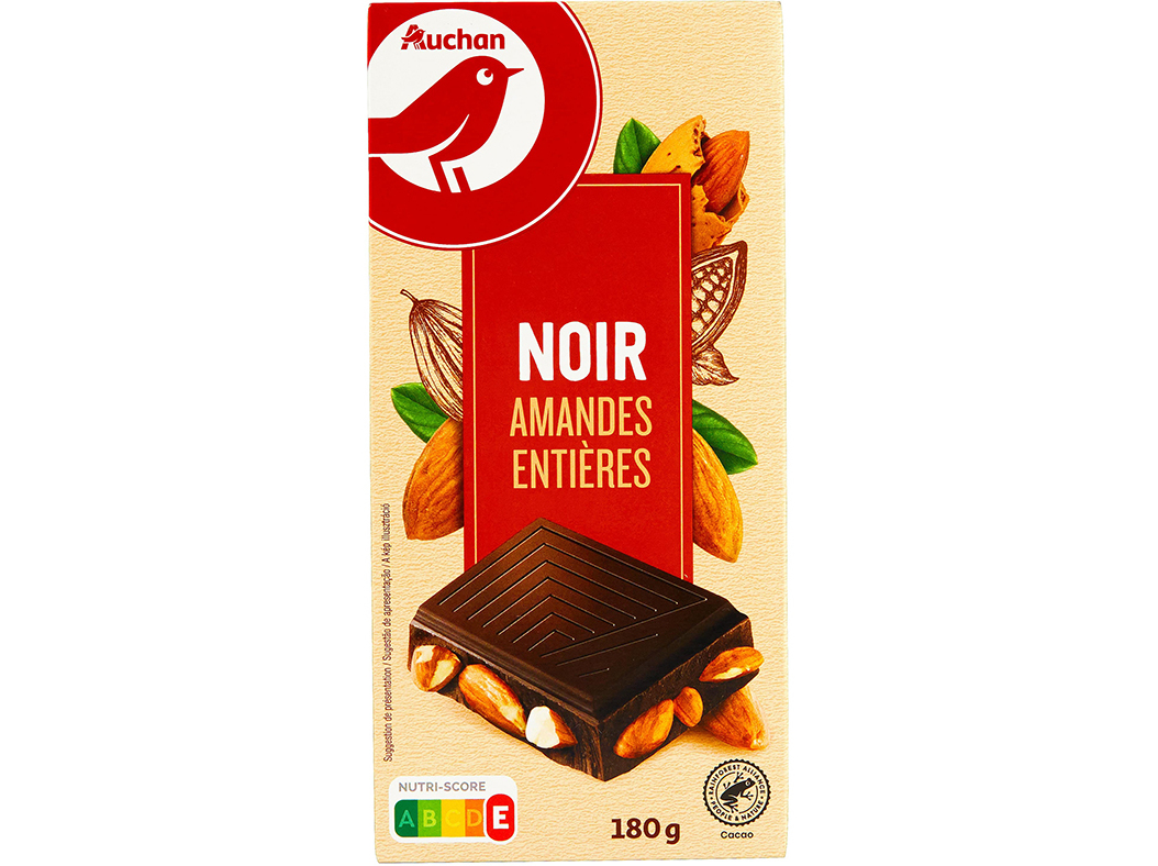 CHOCOLATE AUCHAN NEGRO COM AMÊNDOA INTEIRAS 180G