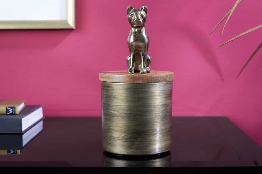 Design Dose PANTHER 20cm gold natur Mangoholz Panther-Figur Metall Dekoration