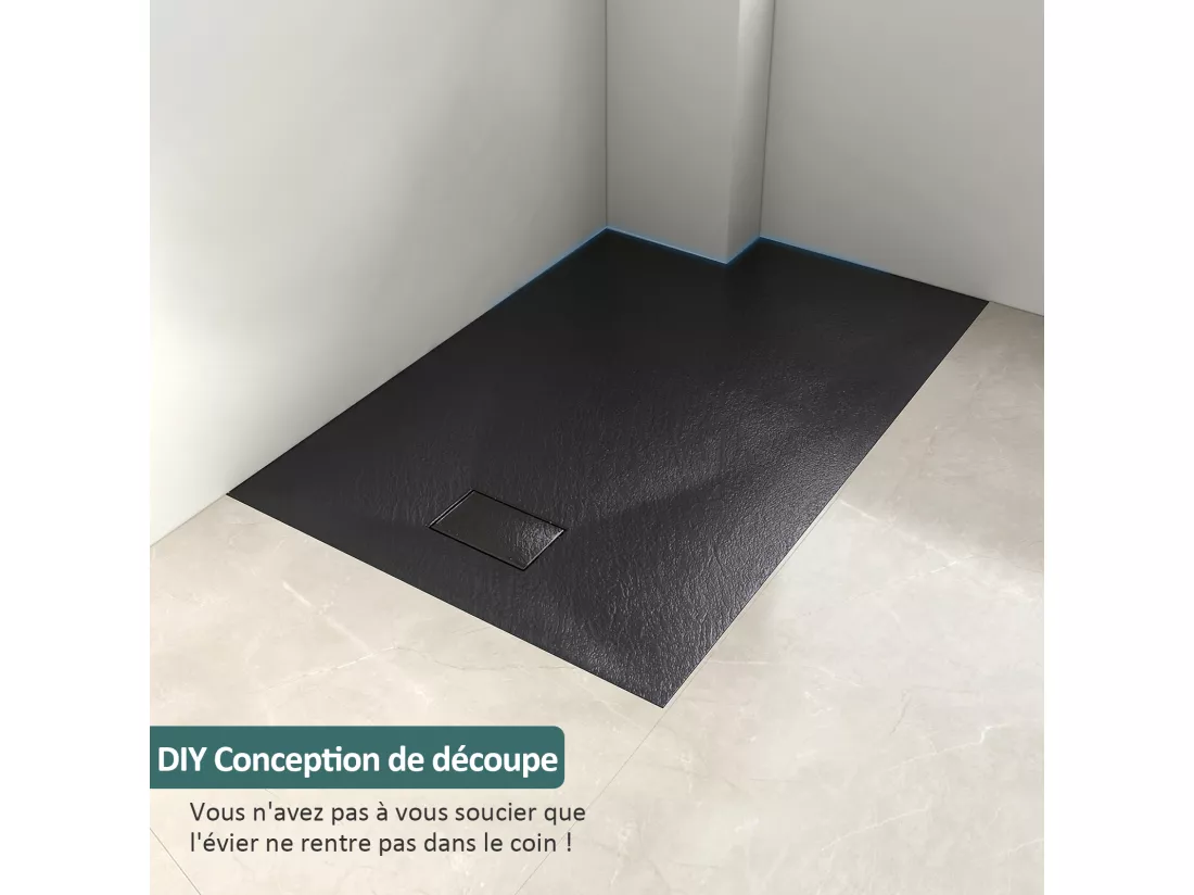 EMKE Receveur de douche receveur de douche plat antidérapant SMC receveur de douche à découper, 120x90cm | Noire