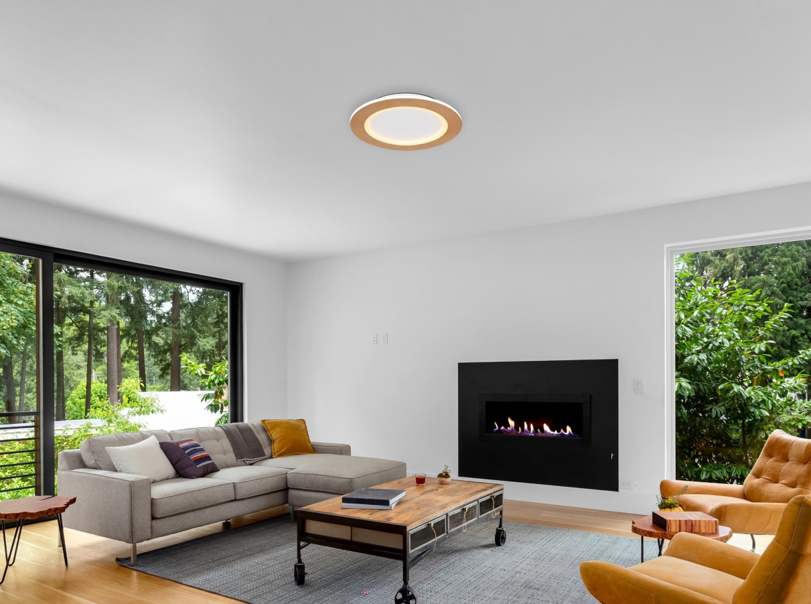 LED-Deckenleuchte - weiß - Holzoptik - Ø 40 cm