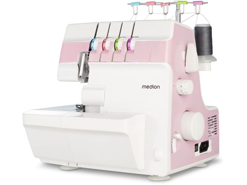 Medion Nähmaschine Life Overlock SO90 Weiss/Rosa Nähmaschine mit einer Motorleistung von 90 Watt
