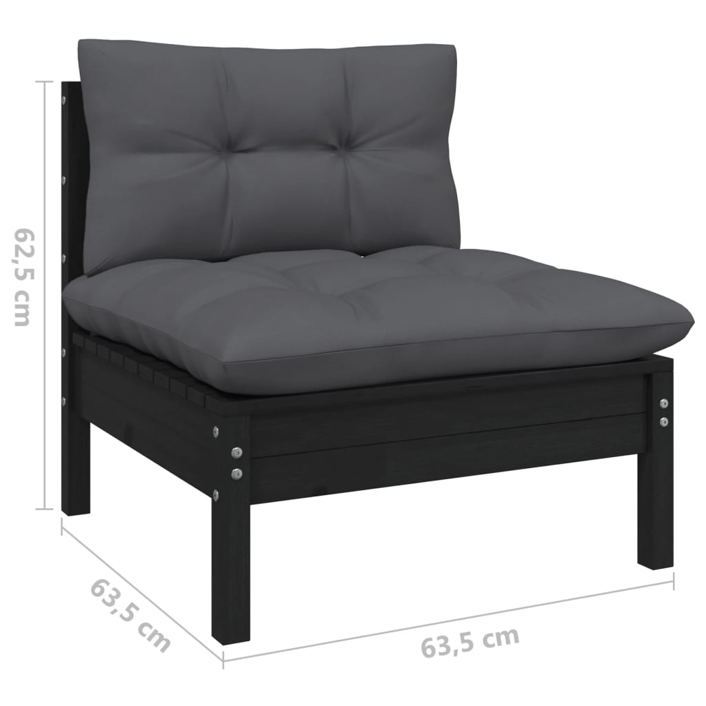 Salon de jardin meuble d'extérieur ensemble de mobilier 10 pièces avec coussins noir bois de pin