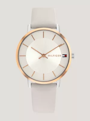 Relógio Cranation com pulseira de couro cinza e banho de ouro