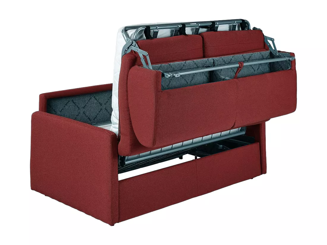 Canapé 2 places convertible express en tissu rouge - Couchage 120 cm - Matelas 18 cm CALIFE